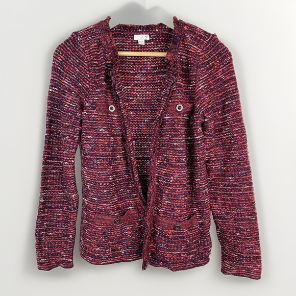 J. Jill Sweaters - J. Jill Women's XS Burgundy Wine Marled Open Fringed Cardigan Sweater